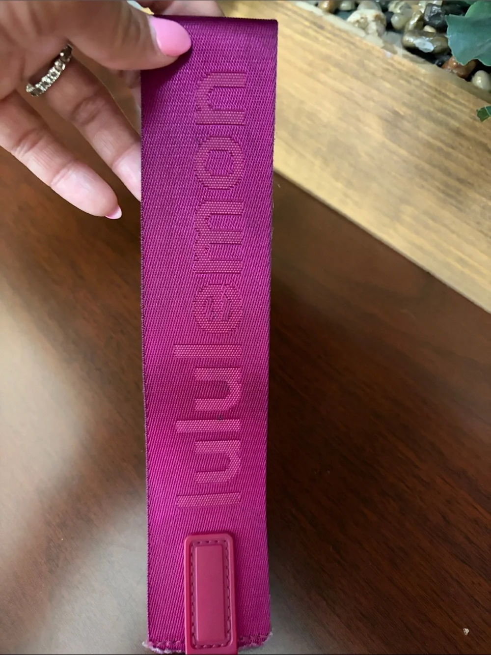 lululemon athletica Maroon and Pink Key Fob Wristlet keychain holder wine color